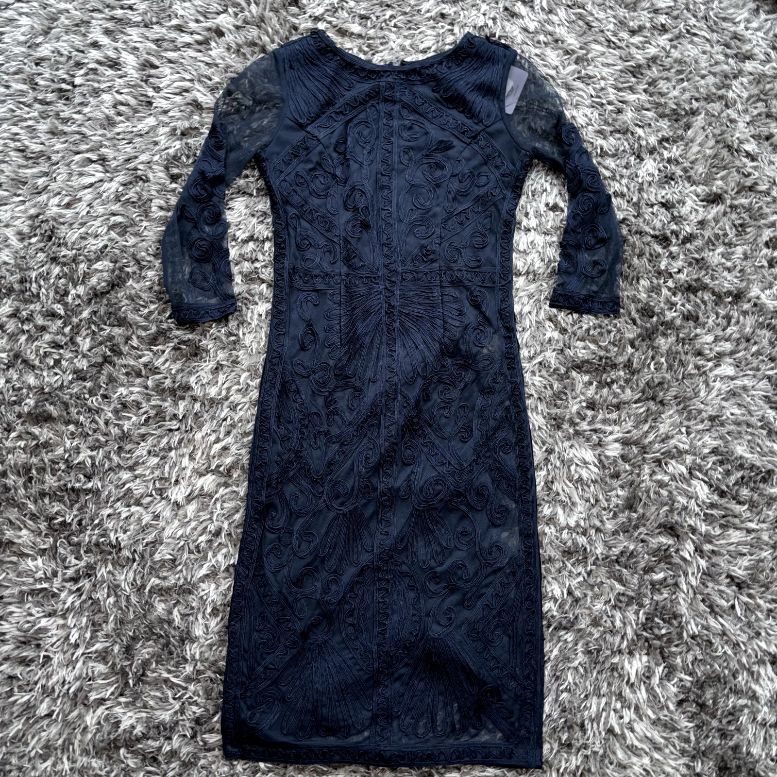 Js Collections Women Blue Scoop Neck 3/4 Sleeve Detail Sheath Dress Size 4